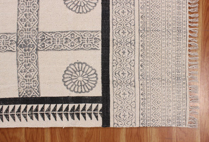 Black Hand Block Printed Interior Cotton Dhurries