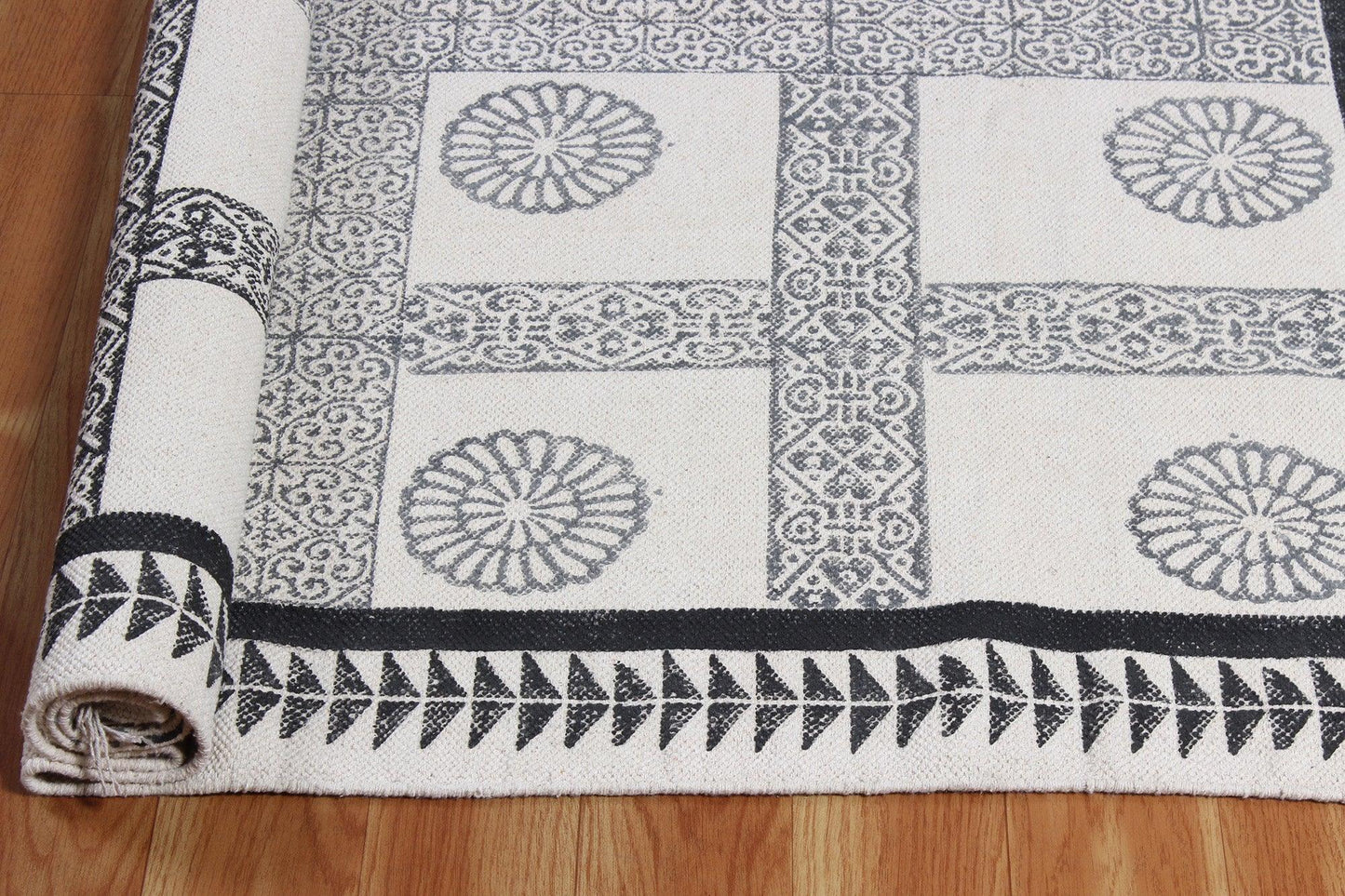 Black Hand Block Printed Interior Cotton Dhurries