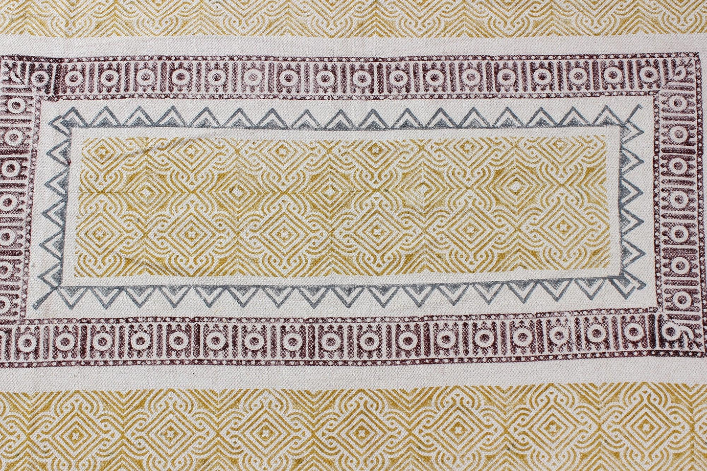 Yellow Hand Block Printed Sea House Cotton Dhurries