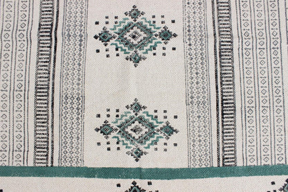 Blue Hand Block Printed Sea House Cotton Dhurries