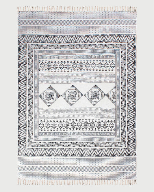 Beige Hand Block Printed Home Decor Cotton Dhurries