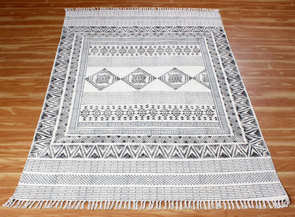 Beige Hand Block Printed Home Decor Cotton Dhurries