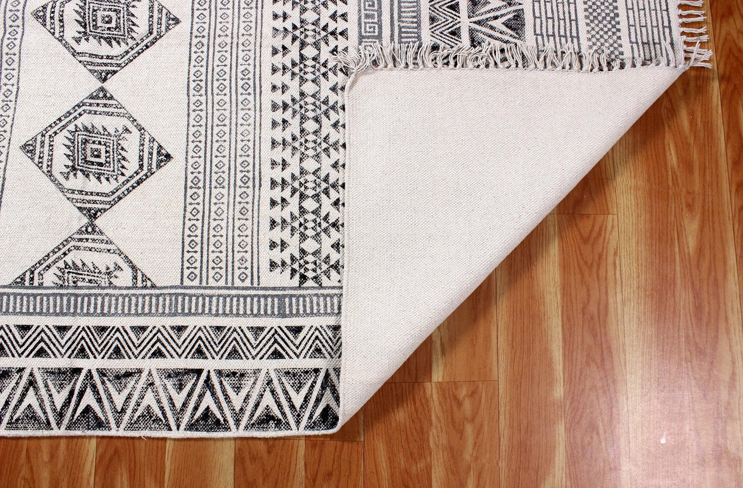 Beige Hand Block Printed Home Decor Cotton Dhurries