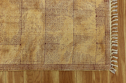 Hand Block Printed Brown Bedroom Decor Cotton Dhurrie