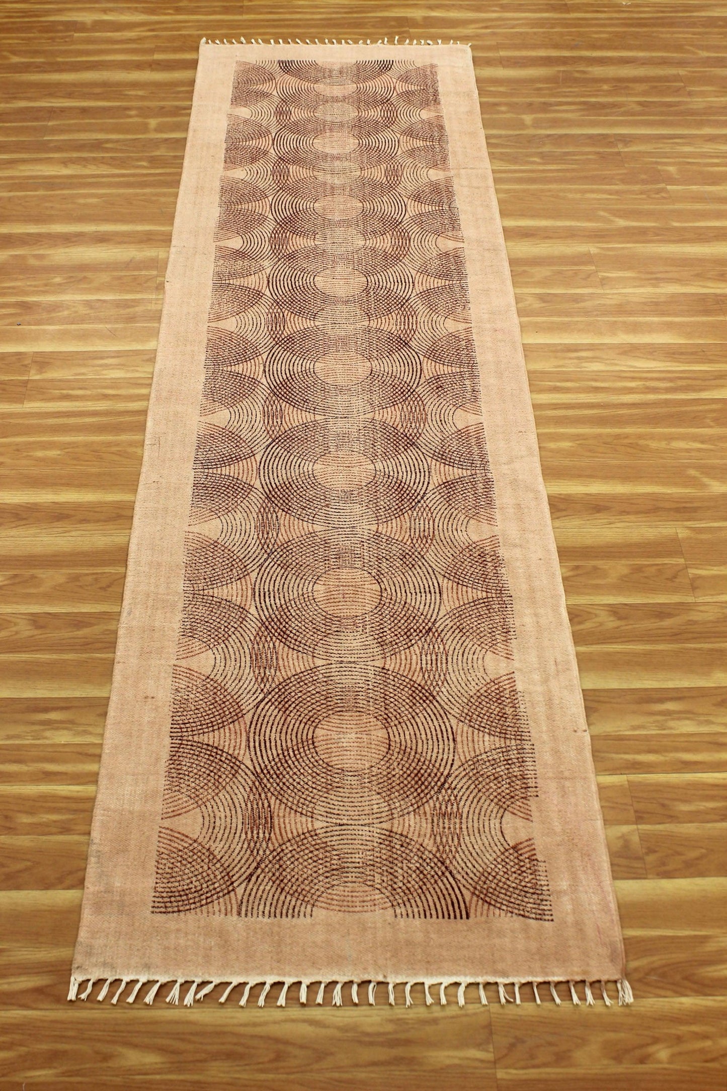 Indoor Hand Block Printed Brown Cotton Dhurrie