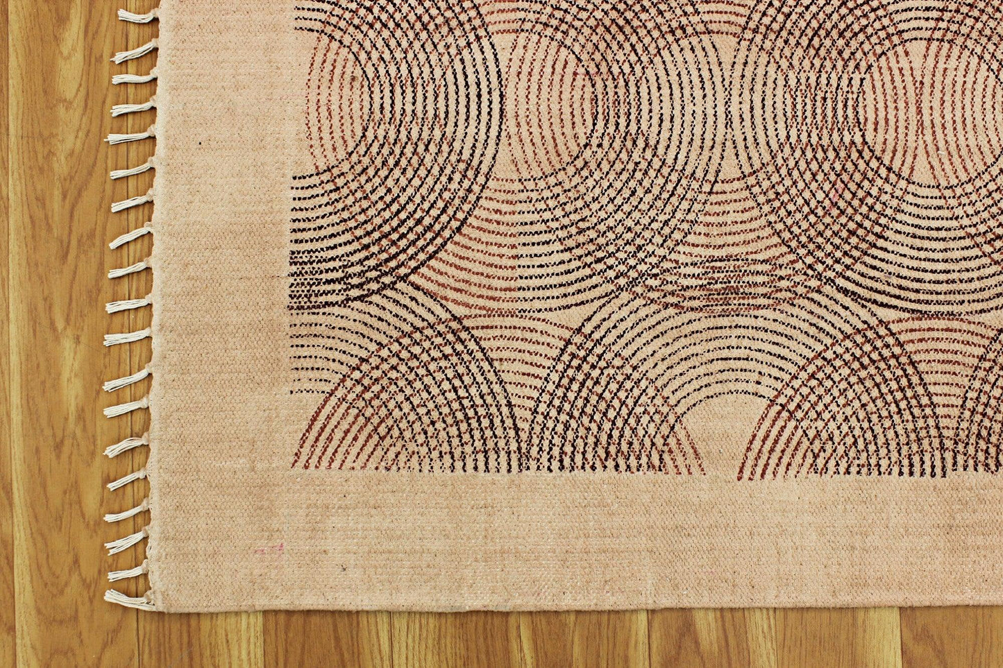 Indoor Hand Block Printed Brown Cotton Dhurrie