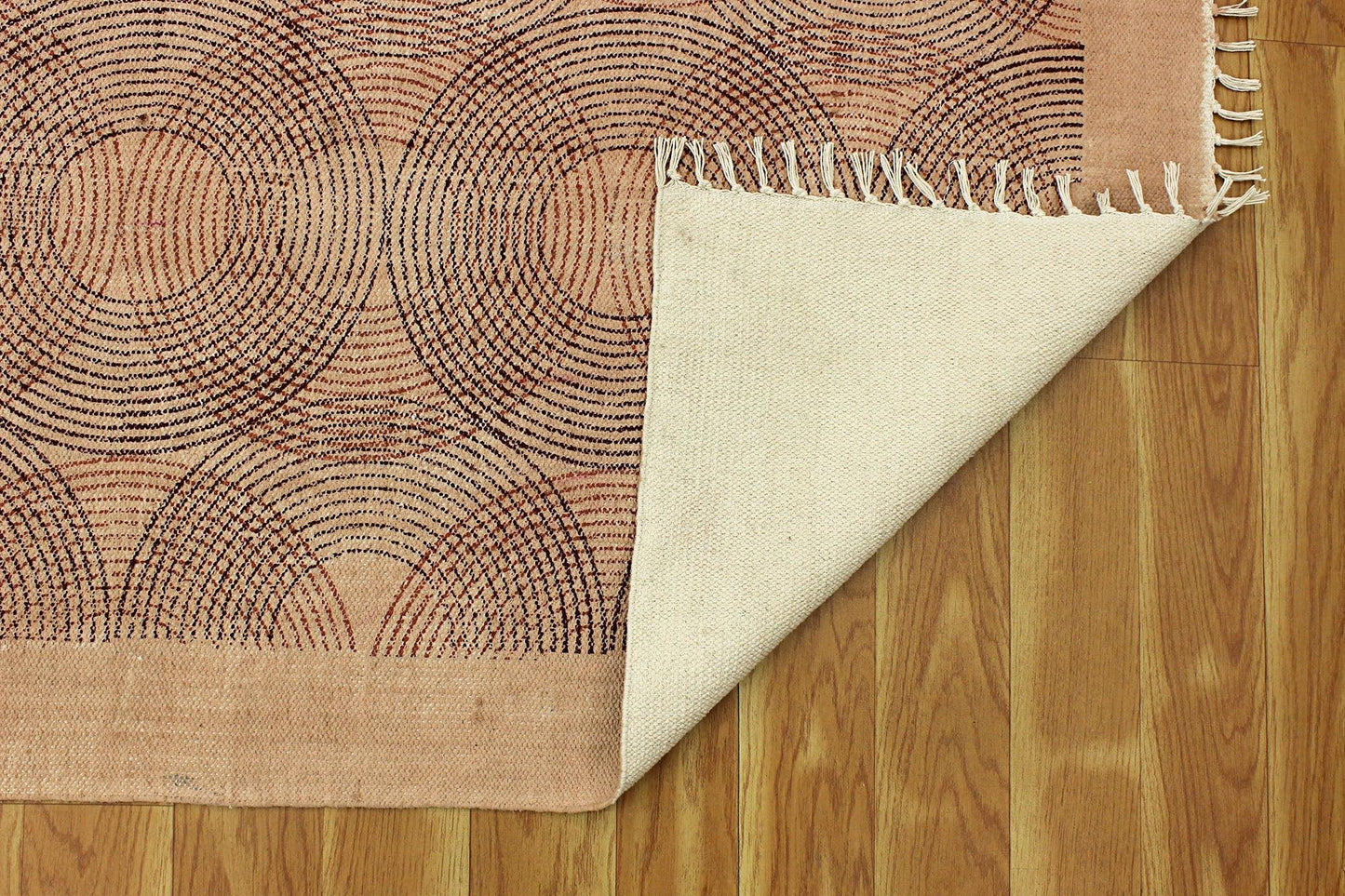 Indoor Hand Block Printed Brown Cotton Dhurrie