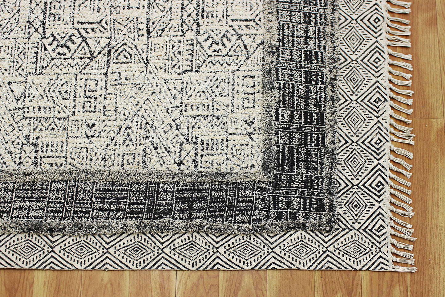 Outdoor Hand Block Printed Cotton Dhurrie Beige