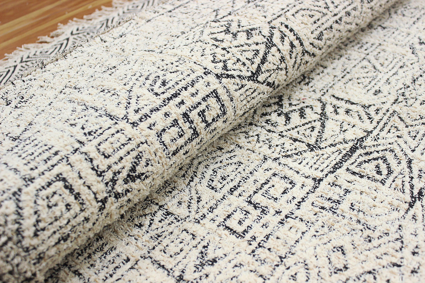 Outdoor Hand Block Printed Cotton Dhurrie Beige