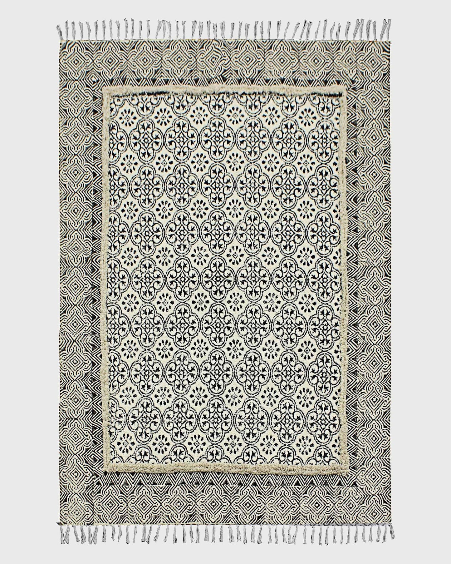 Cotton Dhurrie Entry Way Beige Hand Block Printed