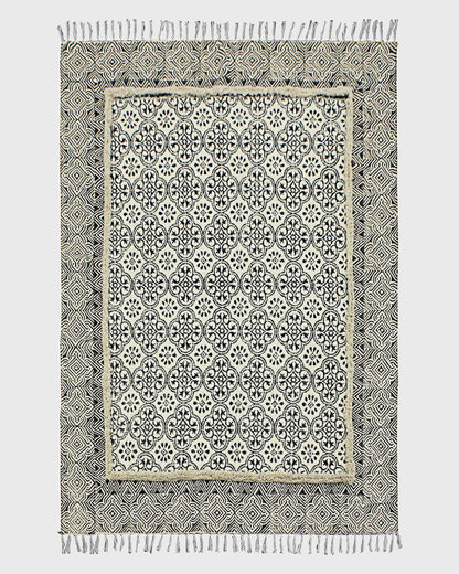 Cotton Dhurrie Entry Way Beige Hand Block Printed