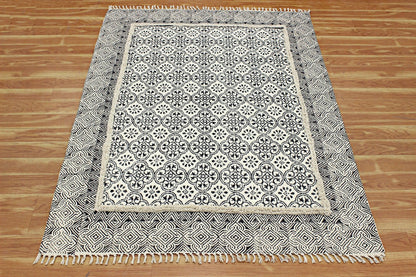 Cotton Dhurrie Entry Way Beige Hand Block Printed