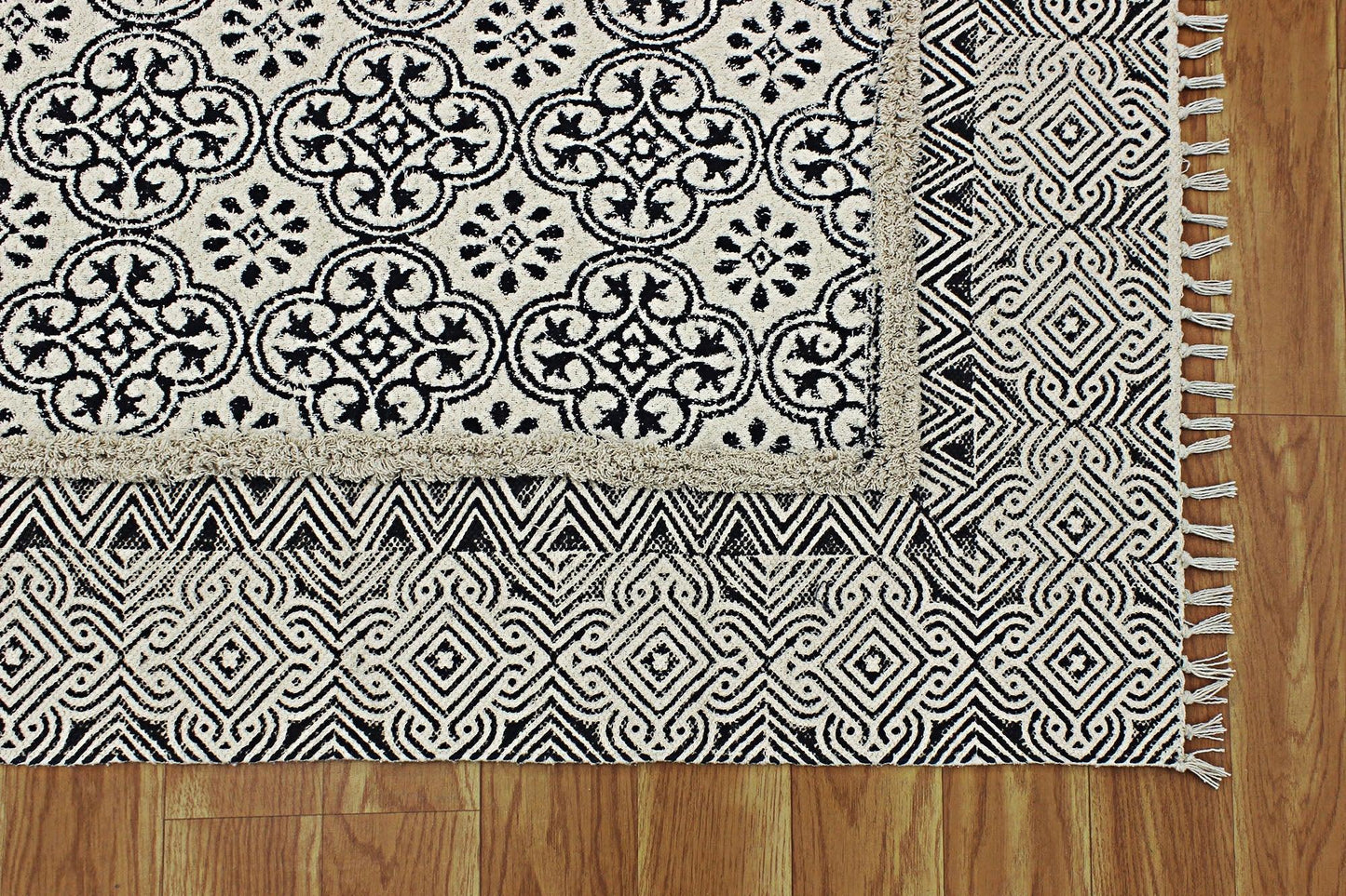 Cotton Dhurrie Entry Way Beige Hand Block Printed