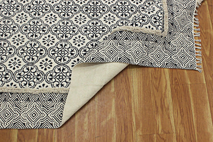 Cotton Dhurrie Entry Way Beige Hand Block Printed