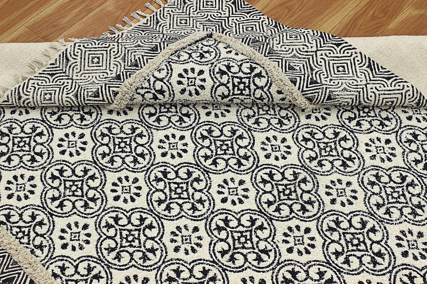 Cotton Dhurrie Entry Way Beige Hand Block Printed