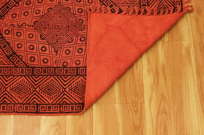 Red Hand Block Printed Hallway Cotton Dhurrie