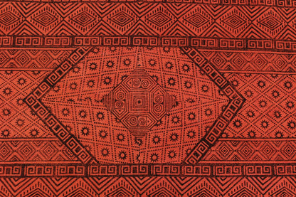 Red Hand Block Printed Hallway Cotton Dhurrie