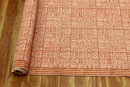 Orange Hand Block Printed Sea House Cotton Dhurrie