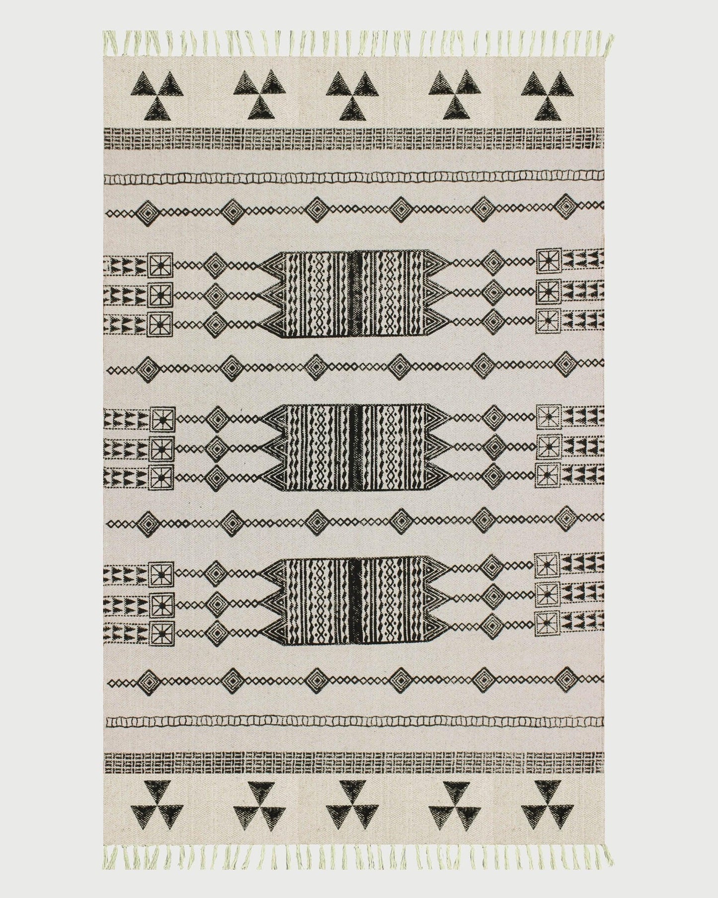 Cotton Dhurrie Hand Block Printed Hallway Beige