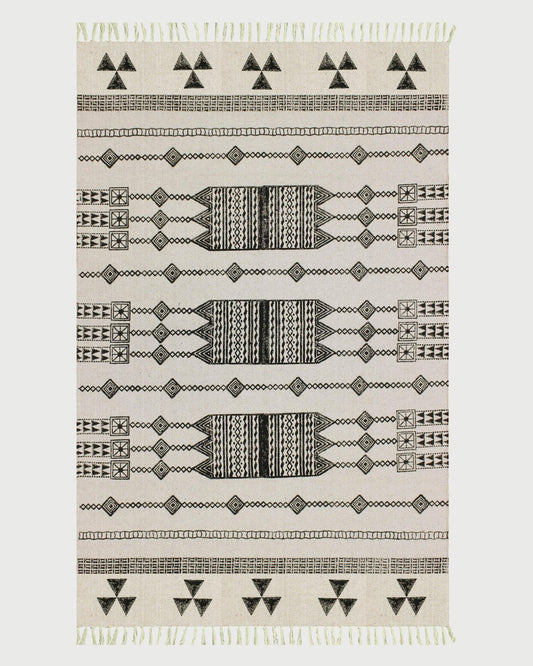 Cotton Dhurrie Hand Block Printed Hallway Beige