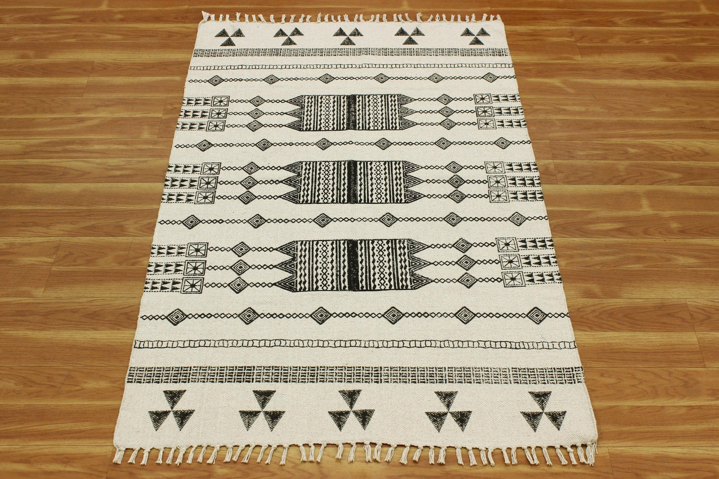 Cotton Dhurrie Hand Block Printed Hallway Beige