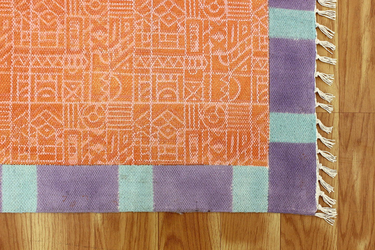 Hand Block Printed Hallway Orange Cotton Dhurrie