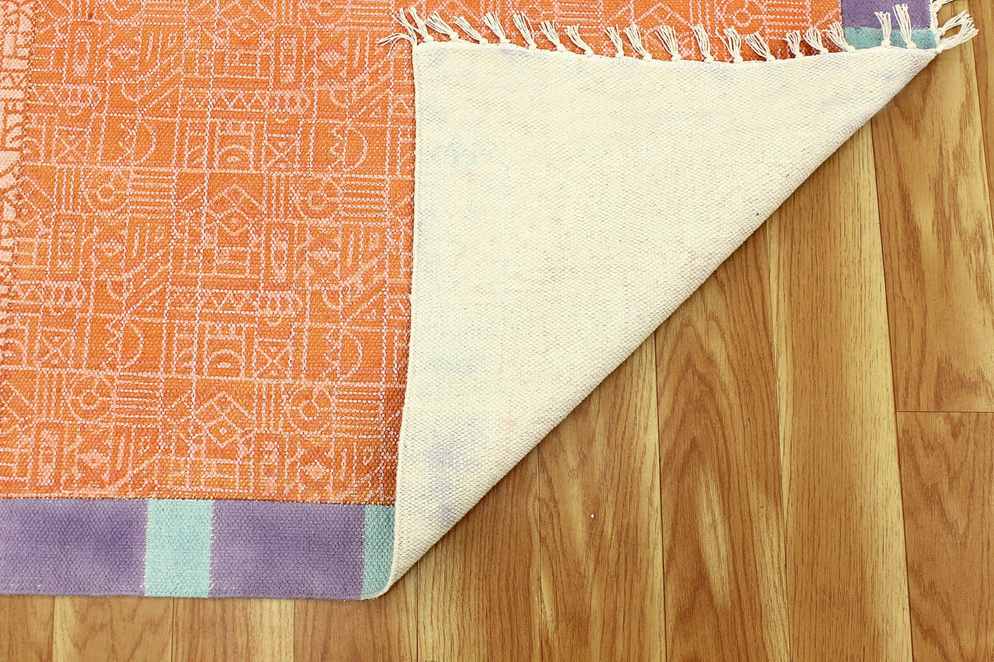 Hand Block Printed Hallway Orange Cotton Dhurrie