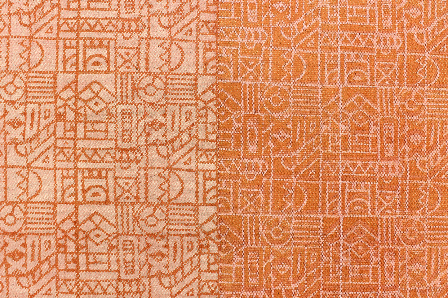 Hand Block Printed Hallway Orange Cotton Dhurrie