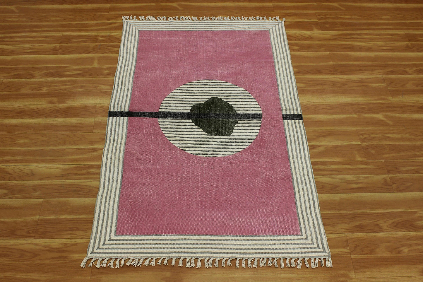 Hand Block Printed Interior Pink Cotton Dhurrie