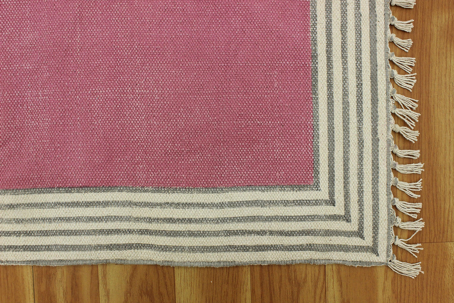 Hand Block Printed Interior Pink Cotton Dhurrie