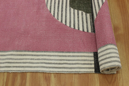 Hand Block Printed Interior Pink Cotton Dhurrie