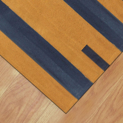 Thread Work Geometric Yellow Blue Entry Way Cotton Dhurries - Indian Rug Store