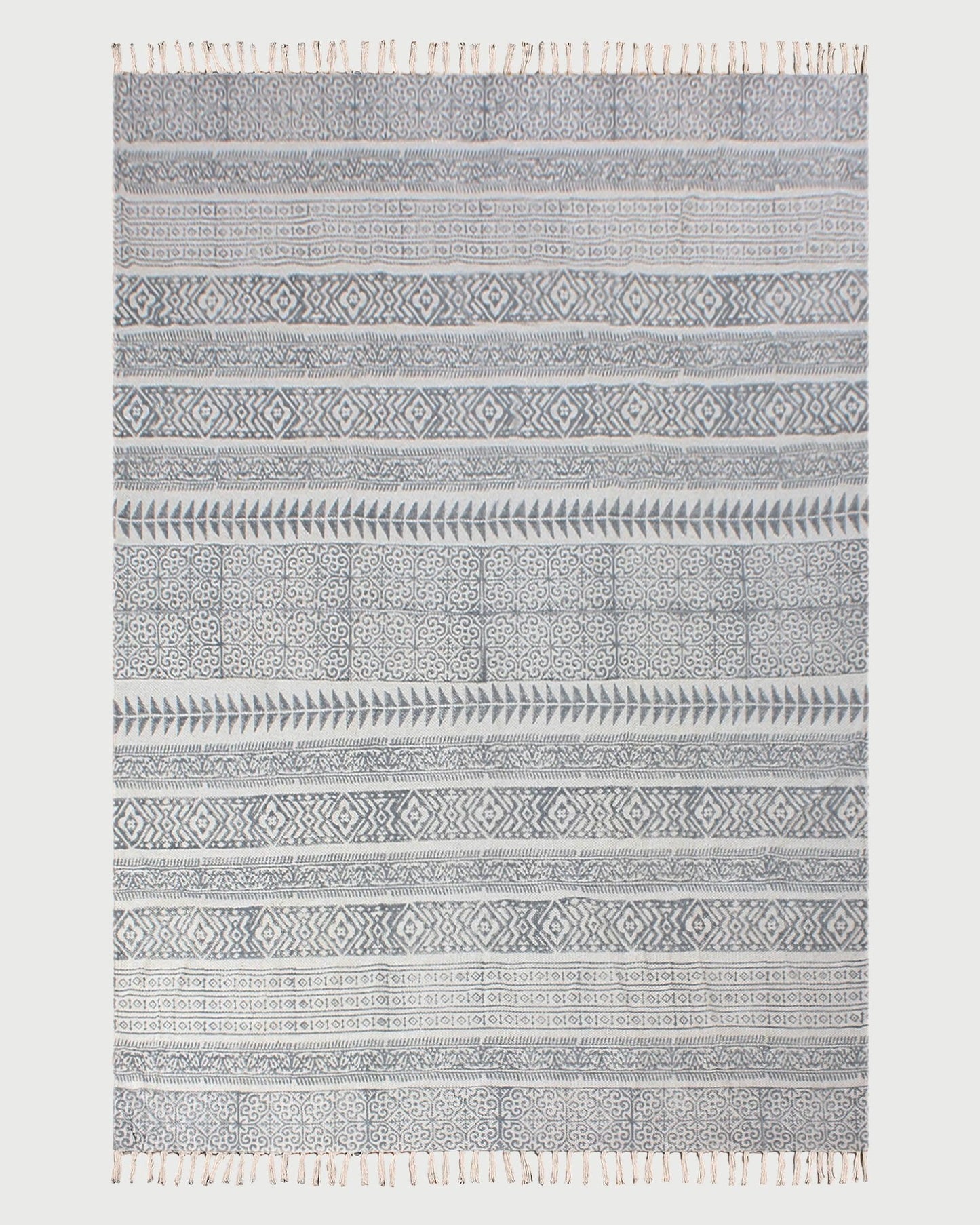 Gray Hand Block Printed Interior Cotton Dhurries