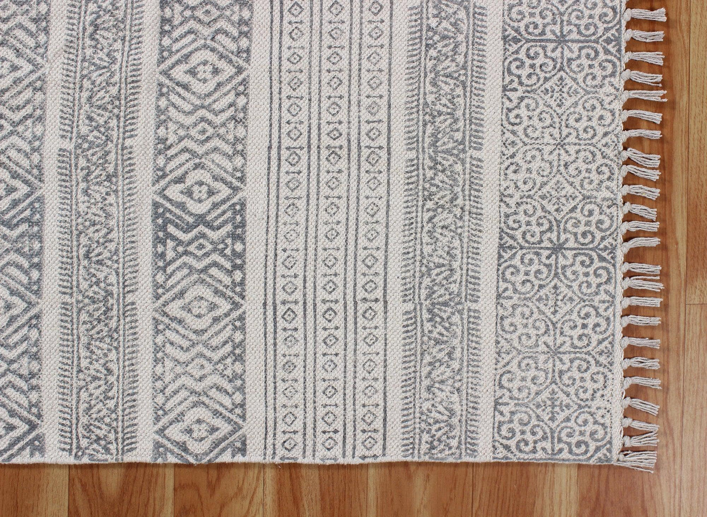 Gray Hand Block Printed Interior Cotton Dhurries