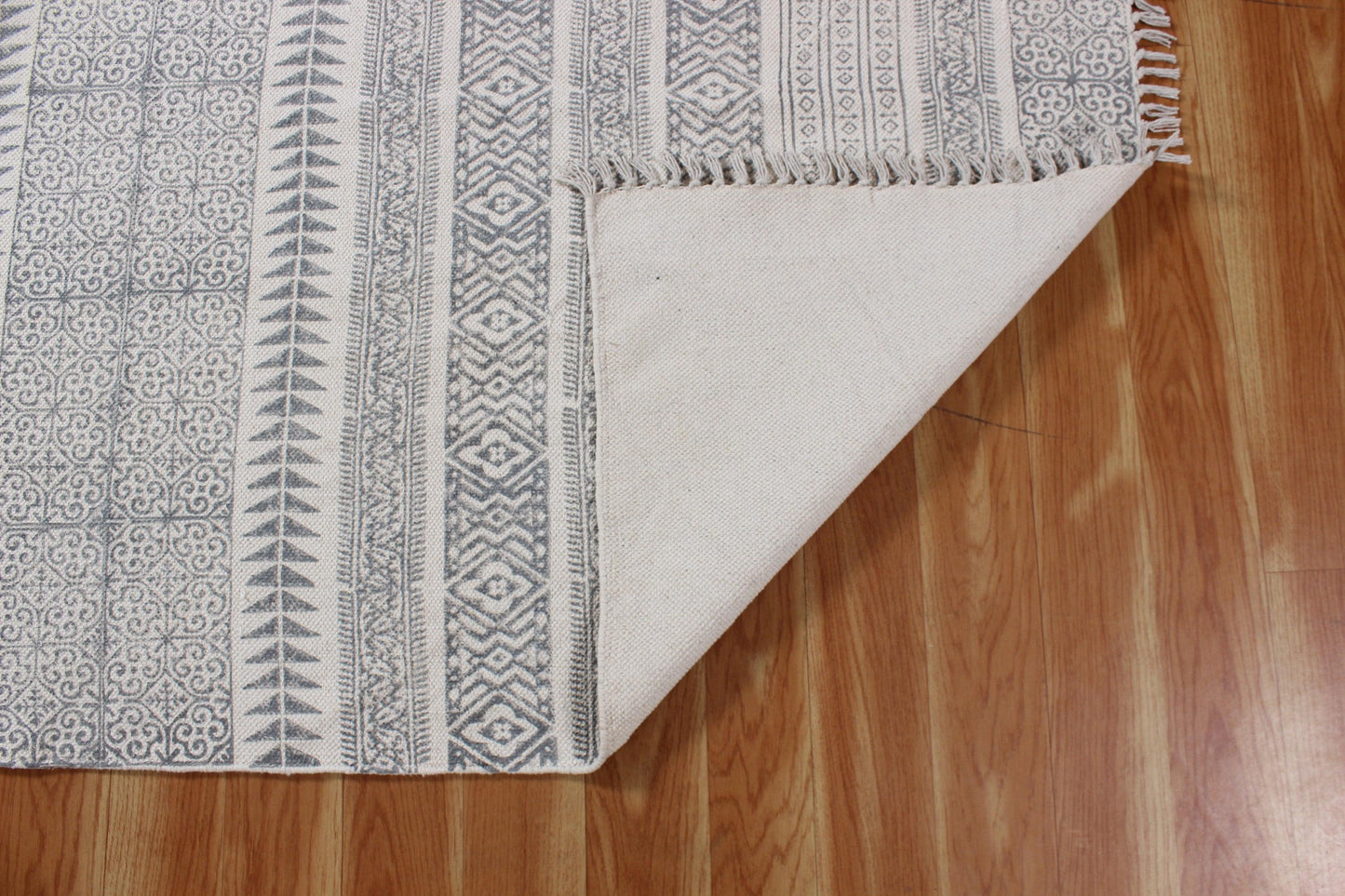 Gray Hand Block Printed Interior Cotton Dhurries