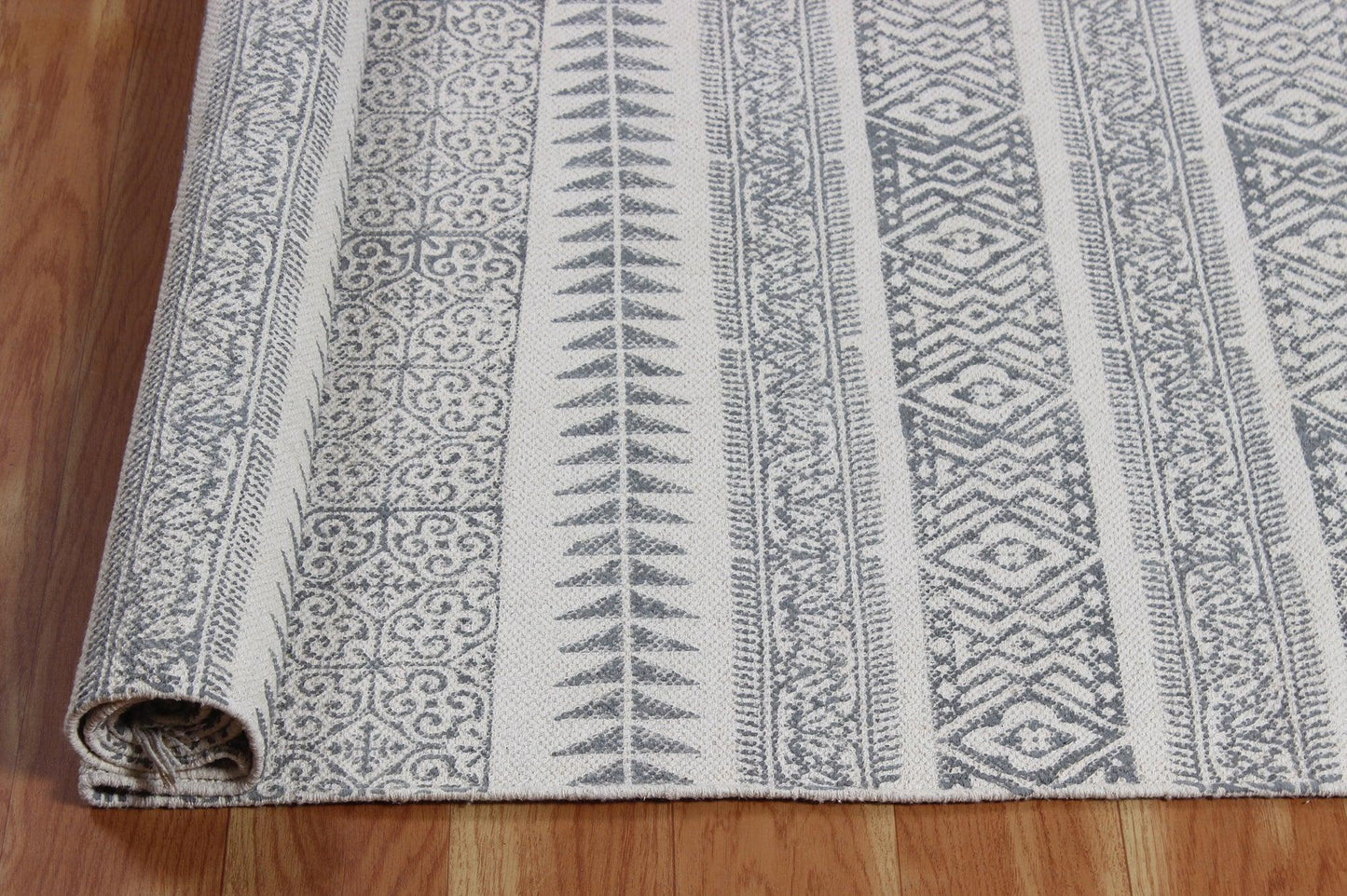 Gray Hand Block Printed Interior Cotton Dhurries