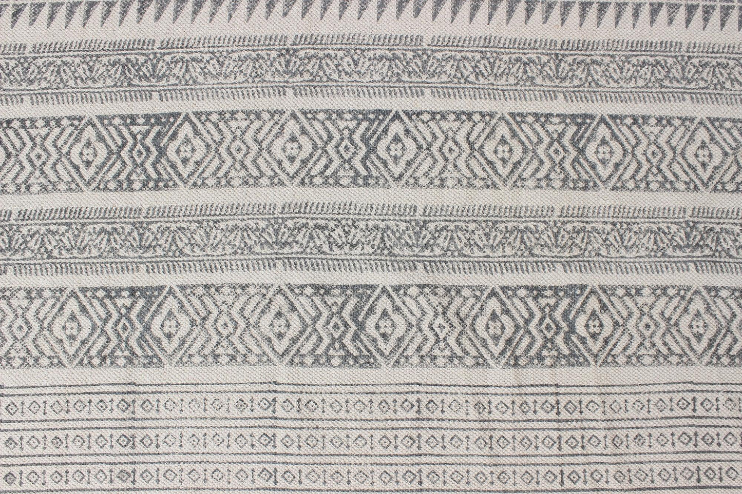 Gray Hand Block Printed Interior Cotton Dhurries