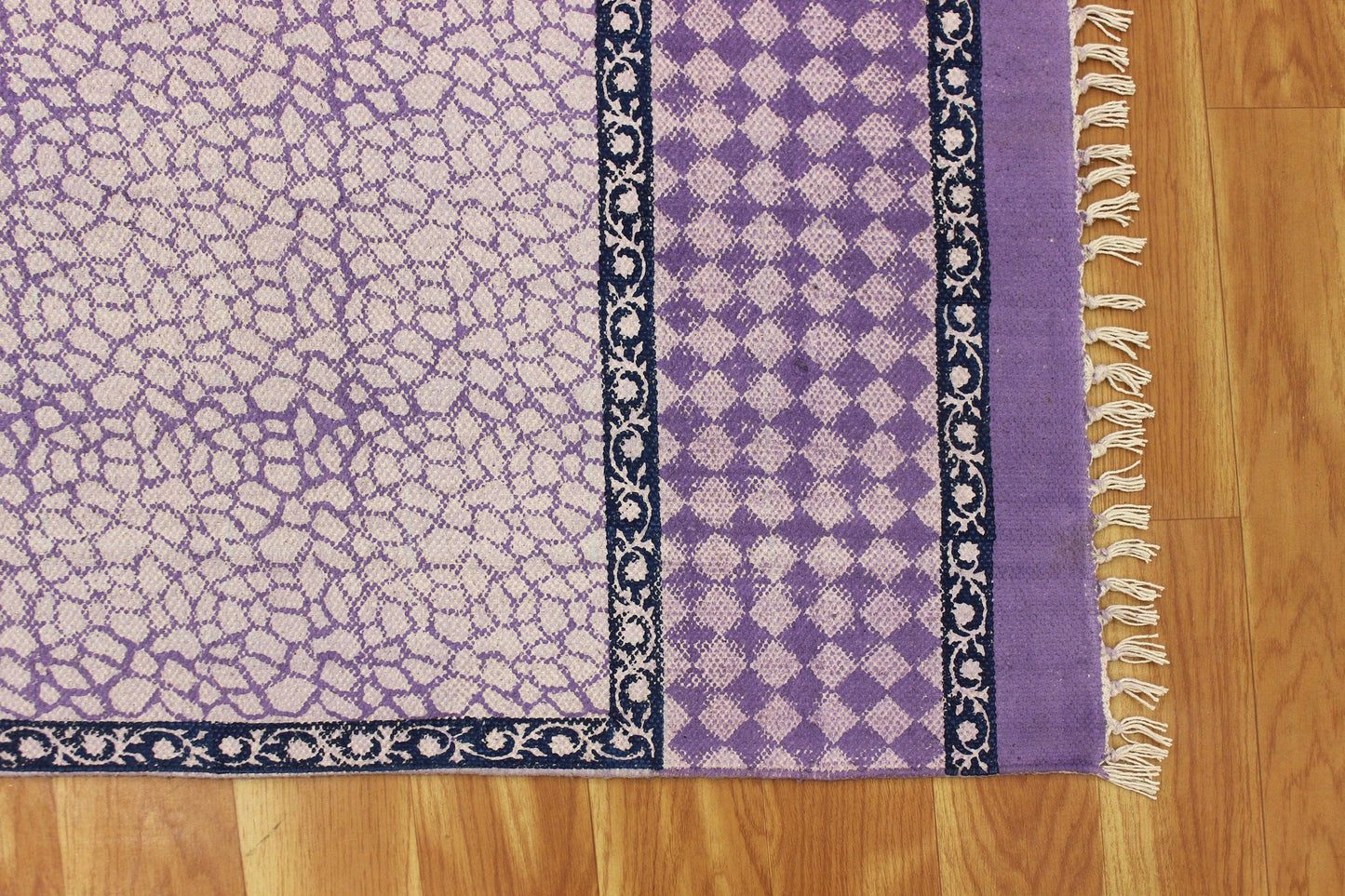 Purple Hand Block Printed Living Room Cotton Dhurrie