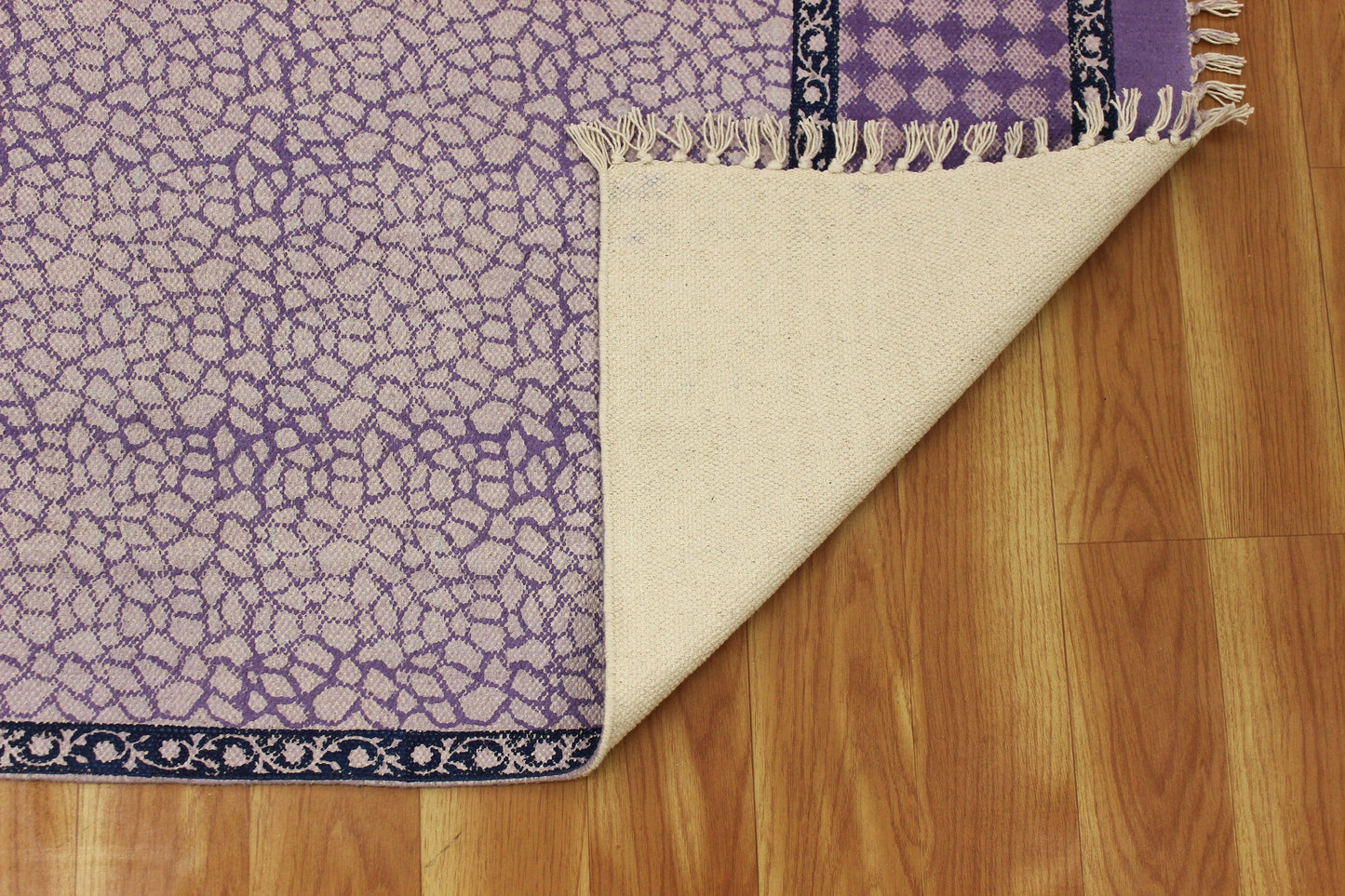 Purple Hand Block Printed Living Room Cotton Dhurrie