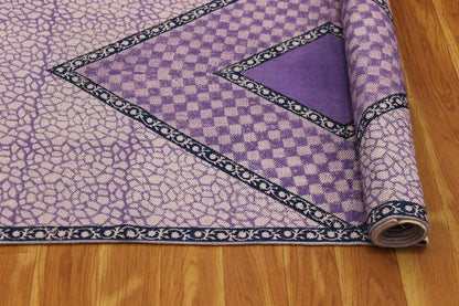 Purple Hand Block Printed Living Room Cotton Dhurrie