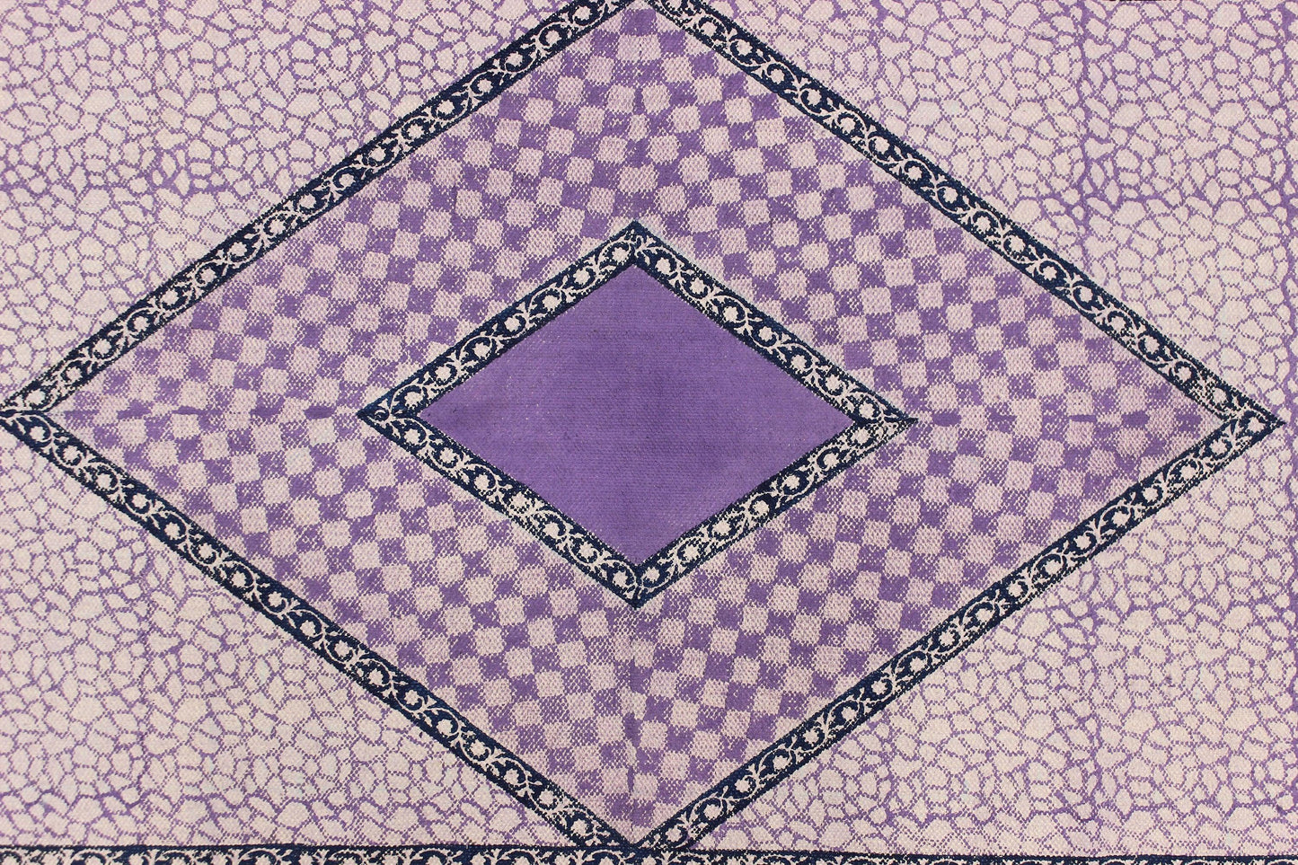 Purple Hand Block Printed Living Room Cotton Dhurrie