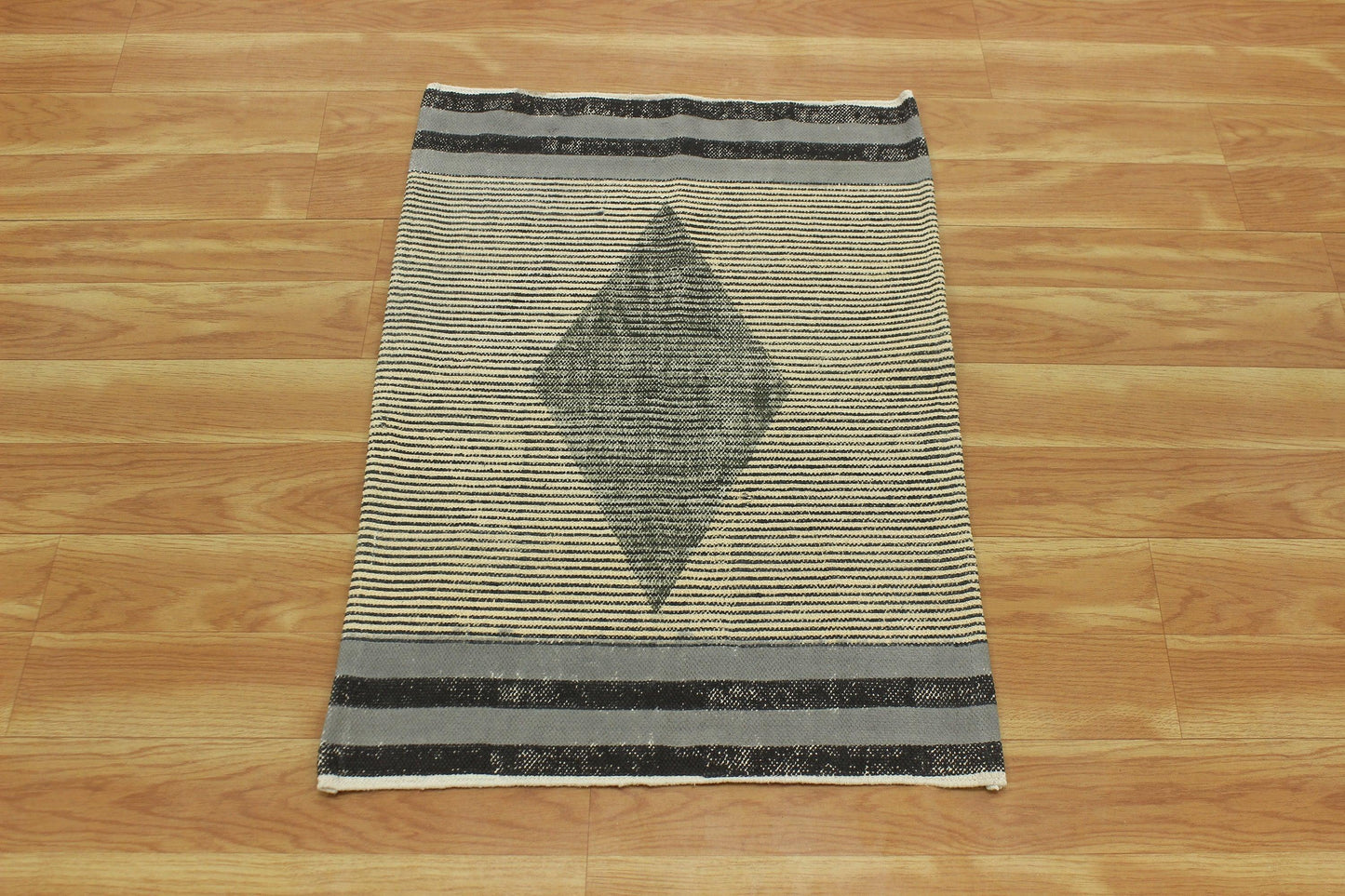 Gray Hand Block Printed Hallway Cotton Dhurrie