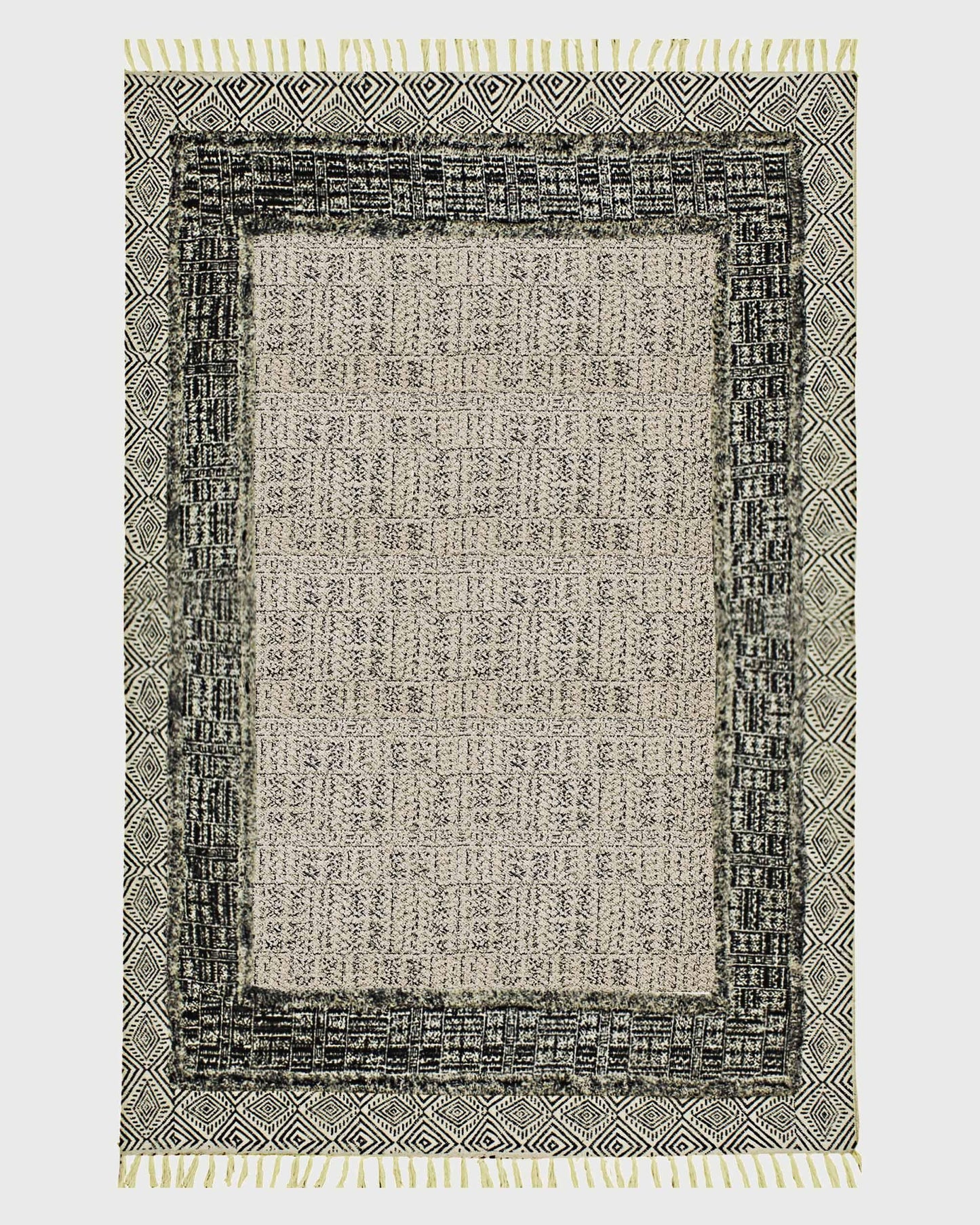 Hand Block Printed Hallway Gray Cotton Dhurrie