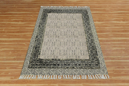 Hand Block Printed Hallway Gray Cotton Dhurrie