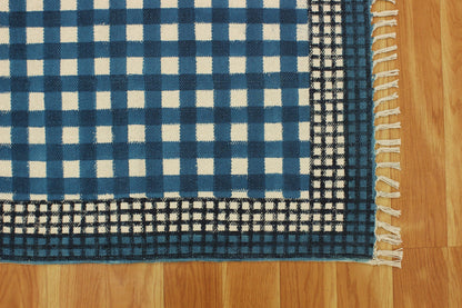 Cotton Dhurrie Blue Hand Block Printed Hallway