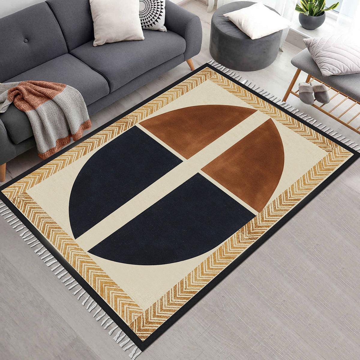 Attractive Thread Work Geometric White Black Entrance Cotton Dhurries - Indian Rug Store