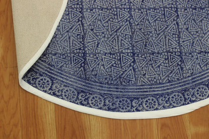 Hand Block Printed Blue Entry Way Round Cotton Dhurrie