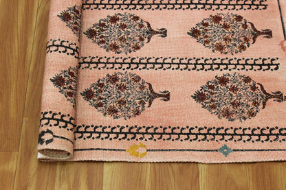 Beige Cotton Dhurrie Hand Block Printed Indoor