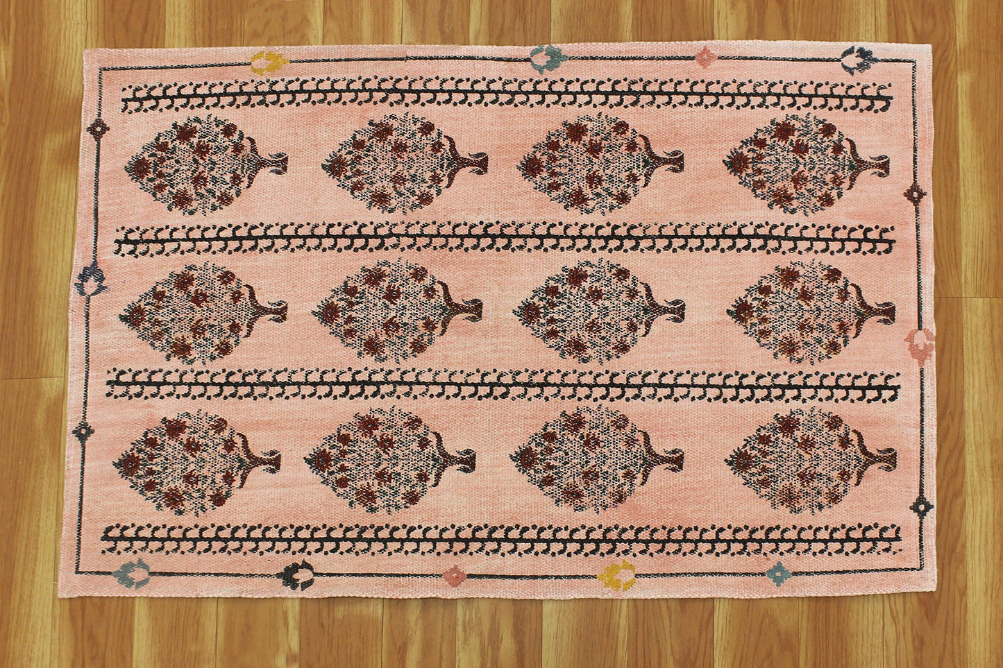 Beige Cotton Dhurrie Hand Block Printed Indoor