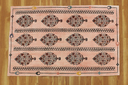 Beige Cotton Dhurrie Hand Block Printed Indoor